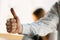 Close up of caucasian male hands, working in office, business, people