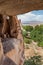 Close up cave house from Cappadocia. Impressive fairy chimneys of sandstone in the canyon near Cavusin village, Cappadocia.