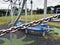 Close up of a chain links on climbing frame in a children`s play park.