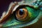 close-up of chameleon's eye, with its unique and enchanting green hue