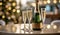 Close Up Champagne Bottle and Glasses for Valentine\\\'s Day Celebration