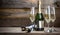 Close Up Champagne Bottle and Glasses for Valentine\\\'s Day Celebration