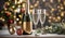 Close Up Champagne Bottle and Glasses for Valentine\\\'s Day Celebration