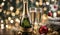 Close Up Champagne Bottle and Glasses for Valentine\\\'s Day Celebration