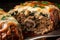 Close-Up of Cheesy Meatloaf Stuffed with Mushrooms and Spinach