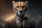 Close-up of a cheetah in a business suit, portrait. Generative ai