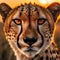 Close-Up Cheetah Portrait at Sunset - Majestic Wildlife Photography. Generative AI