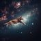 Close up of cheetah in space with stars in sky, created using generative ai technology