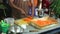 Close up of chef cutting carrots in a restaurant kitchen in Weligama.