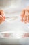 Close-up of chef hands, bread making process