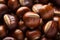 Close up of chestnuts. Pile of ripe chestnuts