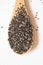 Close up Chia seeds in wooden spoon