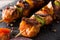 Close up chicken shish kebab with vegetables