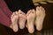 Close-up of children wrinkled feet after long bath