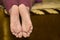 Close-up of children wrinkled feet after long bath