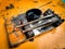 Close-up of Chinese Calligraphy tools on on wooden brush shelf