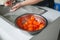 Close up of chinese golden salted egg yolk