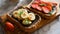 Close-up, Chocolate with banana and strawberry toasts