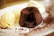 Close up chocolate cake and vanilla icecream