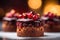 Close-up of chocolate cranberry Christmas mini cakes