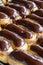 Close-up chocolate eclair cake. Story format