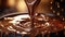 A close-up of a chocolate fountain flowing smoothly with velvety chocolate in