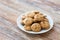 Close up of chocolate oatmeal cookies on plate