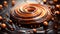 Close up of chocolate spiral a sweet food candy on a dark background