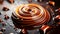 Close up of chocolate spiral a sweet food candy on a dark background