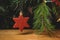 Close-up of christmas star hanging on christmas tree