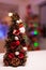 Close up of christmas tree decorations in festive kitchen