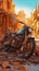 Close-up Cinematic shot Apocalyptic motorcycle, Generative AI