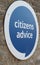 Close up of the Citizens Advice service sign on a wall