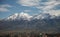 Close up of city of Arequipa, Peru with its volcano Chachani