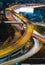 Close up city highway overpass night view