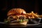 close-up of classic burger and fries, with lighting and textures bringing out the best in each