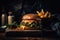 close-up of classic burger and fries, with lighting and textures bringing out the best in each