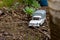 Close-up of classic miniature Peugeot 404 pick-up.