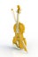 Close up of classical yellow violin with bow isolated on white background, String instrument