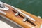 Close-up of cleat on sailing yacht