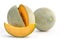 Close up, clipping path, cut out. Beautiful tasty sliced rock cantaloup melon isolated on white background