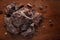 Close-up of coarse Himalayan Black  Salt sodium chloride edible on wooden top background.