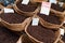 Close Up Coffee Wicker Baskets in Arabic Market Costa Rica Coffee