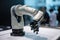 close-up of collaborative robot's arm, with its delicate fingers gripping a component
