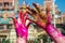 Close-up of colored hands during Holi Festival