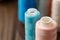 Close up of colored thread coils, thread spools background