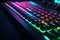 Close-up of a colorful backlit computer keyboard, AI Generative