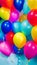 Close up of colorful balloons against white background, ai generated