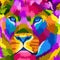 Close up colorful face lion pop art portrait isolated decoration