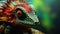 A close up of a colorful fictional lizard with bright eyes, AI